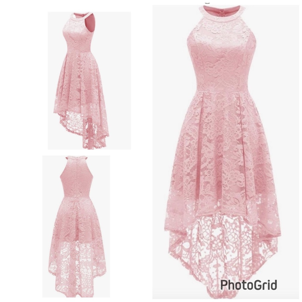 Dressystar Women's Halter Floral Lace Cocktail Party Dress Hi-Lo Bridesmaid